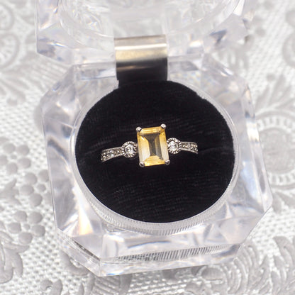 Vintage 1990s Citrine and Sterling Silver, and Cubic Zirconia Ring Size 8.25