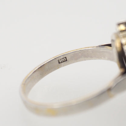 Vintage 1940s Rose Cut Bohemian Garnet Cluster Gold Washed 900 Silver Ring Size 7