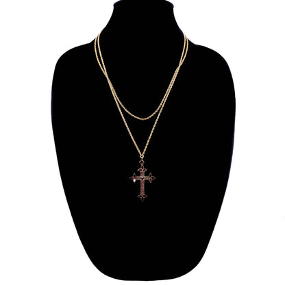 Antique 1890s Victorian Bohemian Garnet and Opal Cross Slide Long Watch Chain 48" Necklace