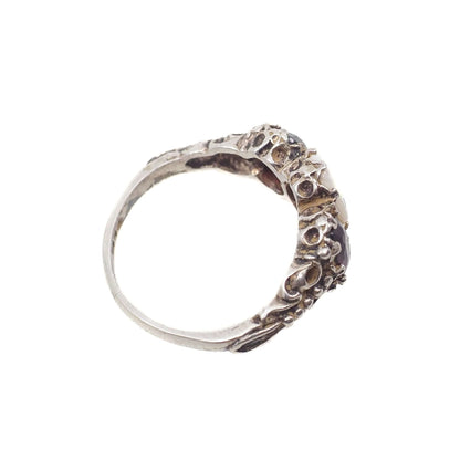 Vintage 1970s Opal, Spessartine Garnet, and Sterling Silver Three Stone Ring Size 7.25