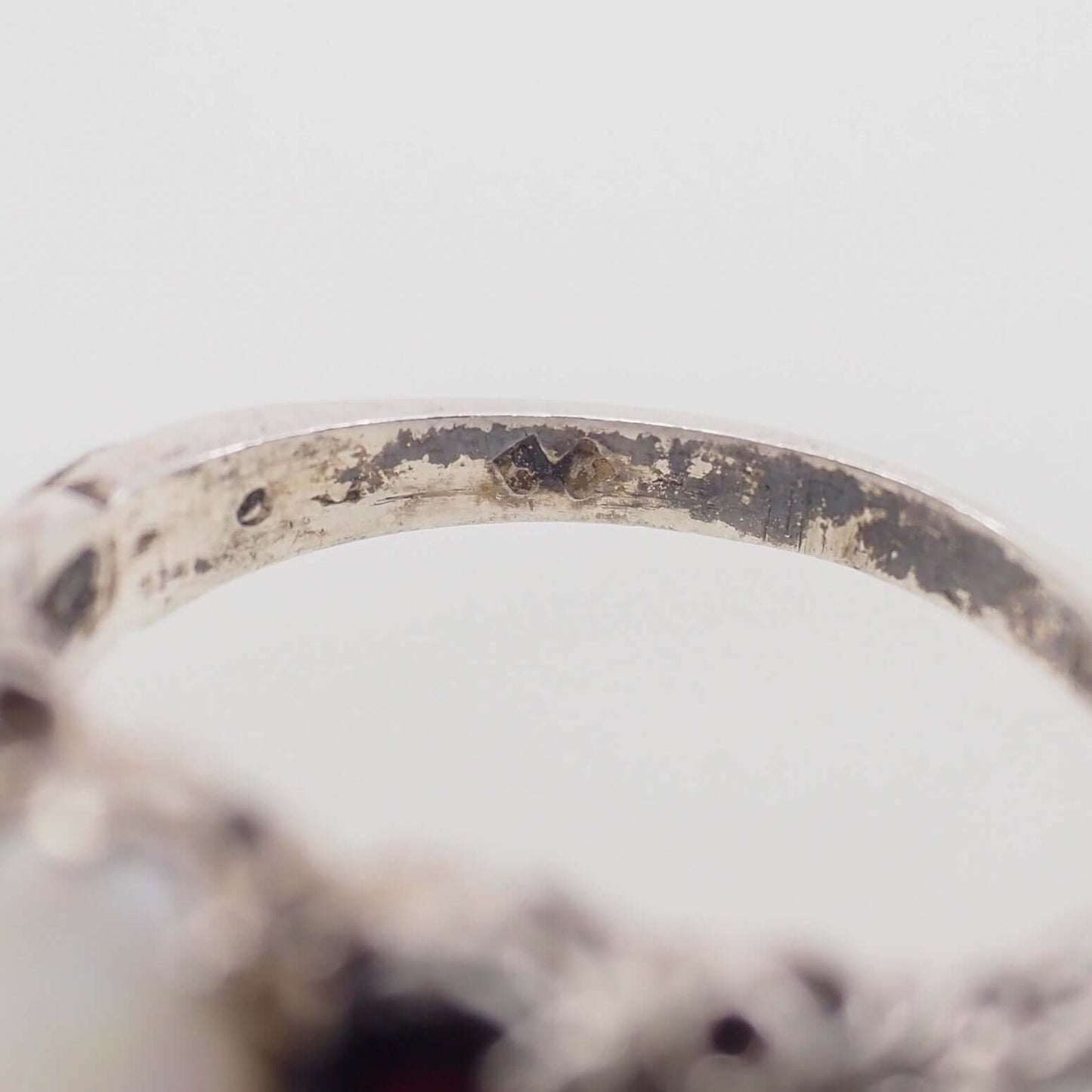 Vintage 1970s Opal, Spessartine Garnet, and Sterling Silver Three Stone Ring Size 7.25