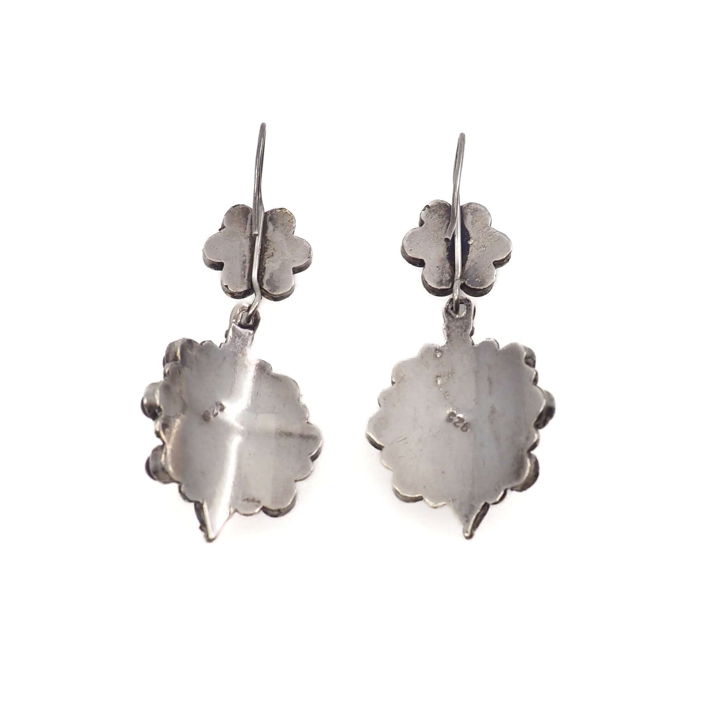 Vintage 1990s Almandite Garnet and Sterling Silver Drop Cluster Pierced Earrings