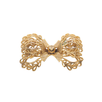 Vintage 1960s Bow Cannetille Gold Filled Brooch