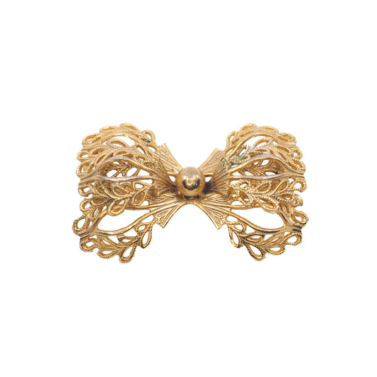 Vintage 1960s Bow Cannetille Gold Filled Brooch