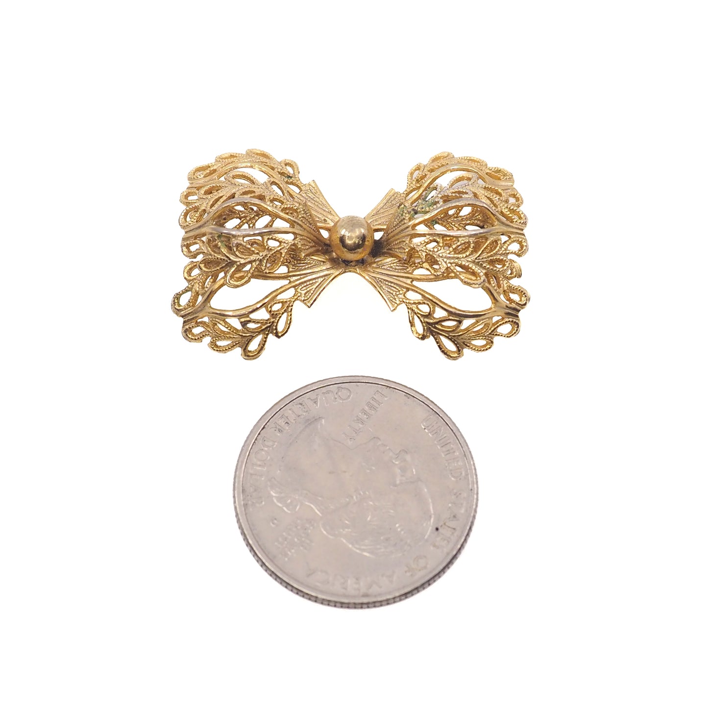 Vintage 1960s Bow Cannetille Gold Filled Brooch