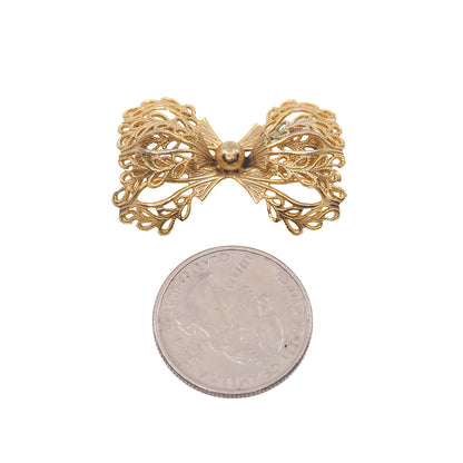 Vintage 1960s Bow Cannetille Gold Filled Brooch