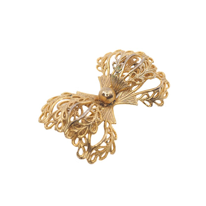 Vintage 1960s Bow Cannetille Gold Filled Brooch