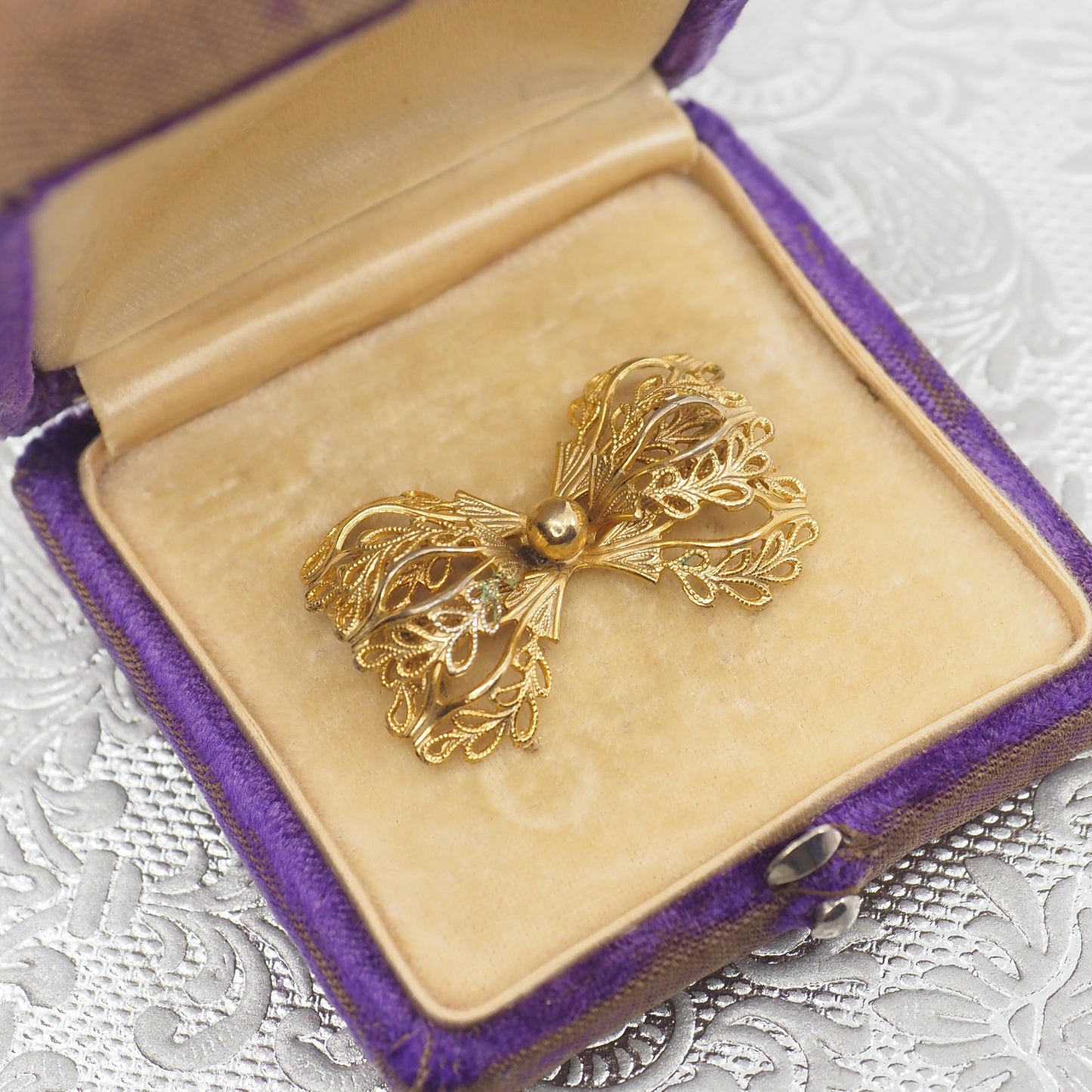 Vintage 1960s Bow Cannetille Gold Filled Brooch