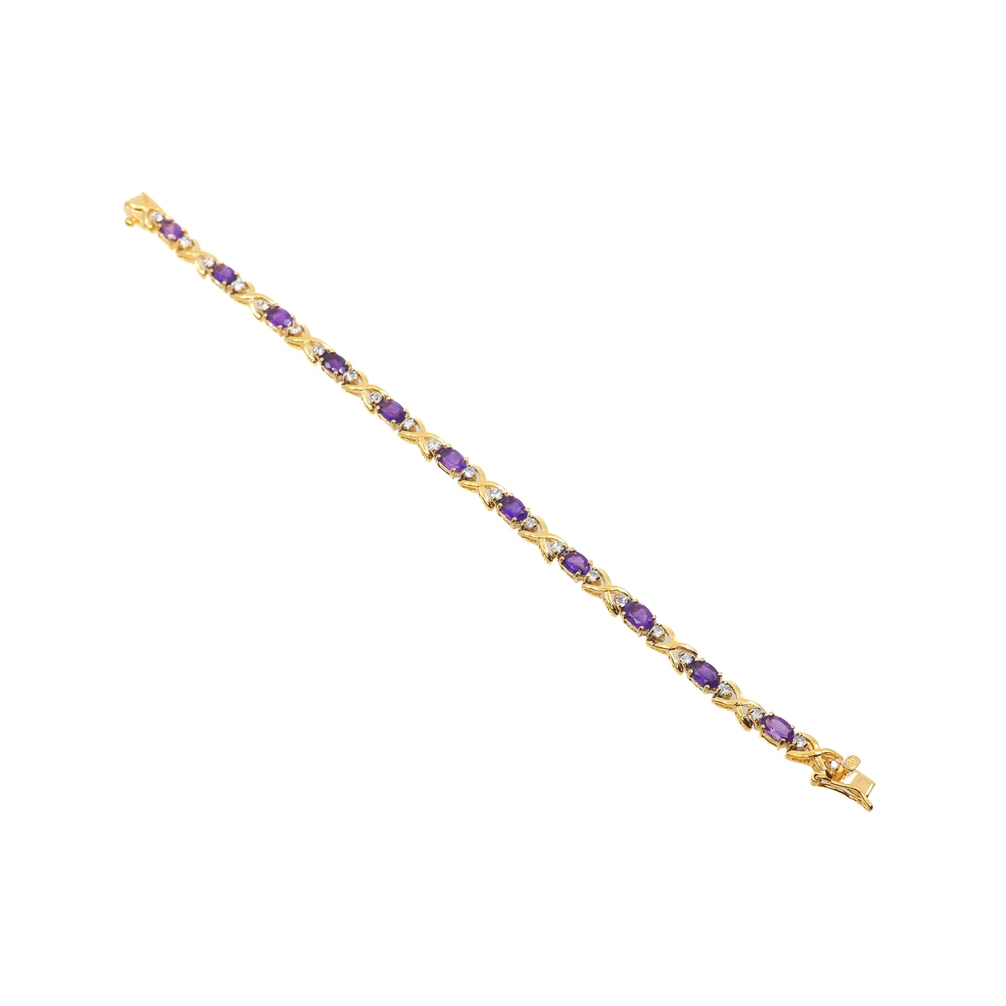 Vintage 1990s Amethyst and Lab Moissanite and Vermeil Tennis 6.75" Bracelet