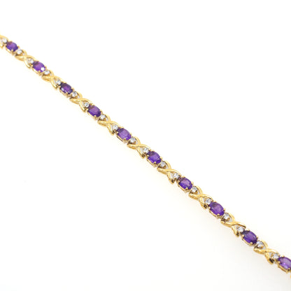 Vintage 1990s Amethyst and Lab Moissanite and Vermeil Tennis 6.75" Bracelet