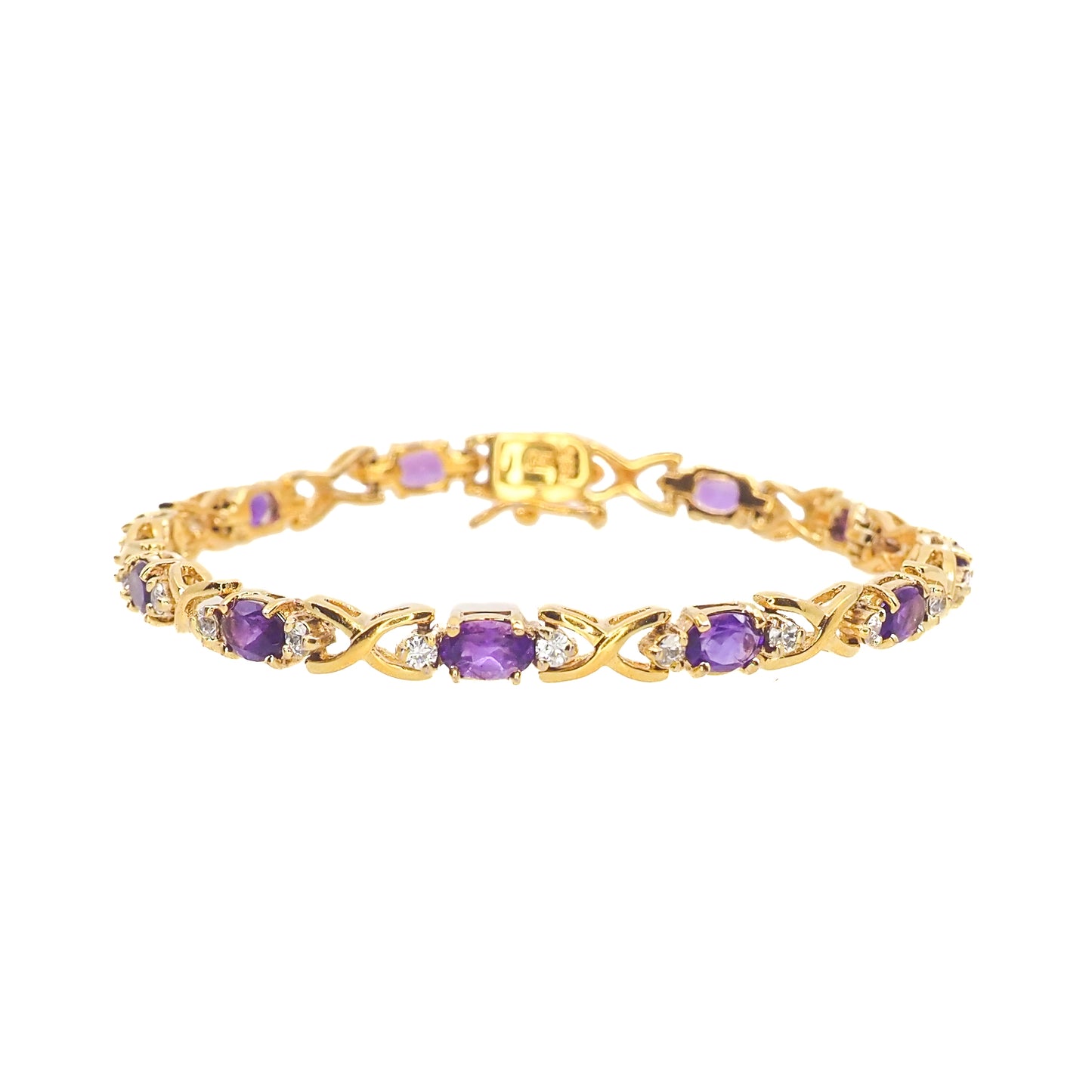 Vintage 1990s Amethyst and Lab Moissanite and Vermeil Tennis 6.75" Bracelet