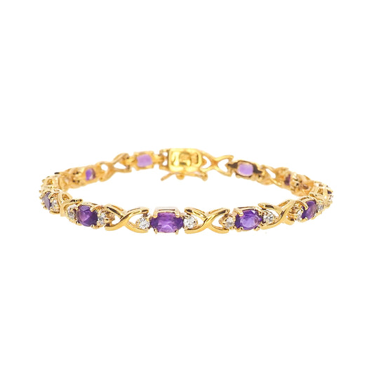 Vintage 1990s Amethyst and Lab Moissanite and Vermeil Tennis 6.75" Bracelet