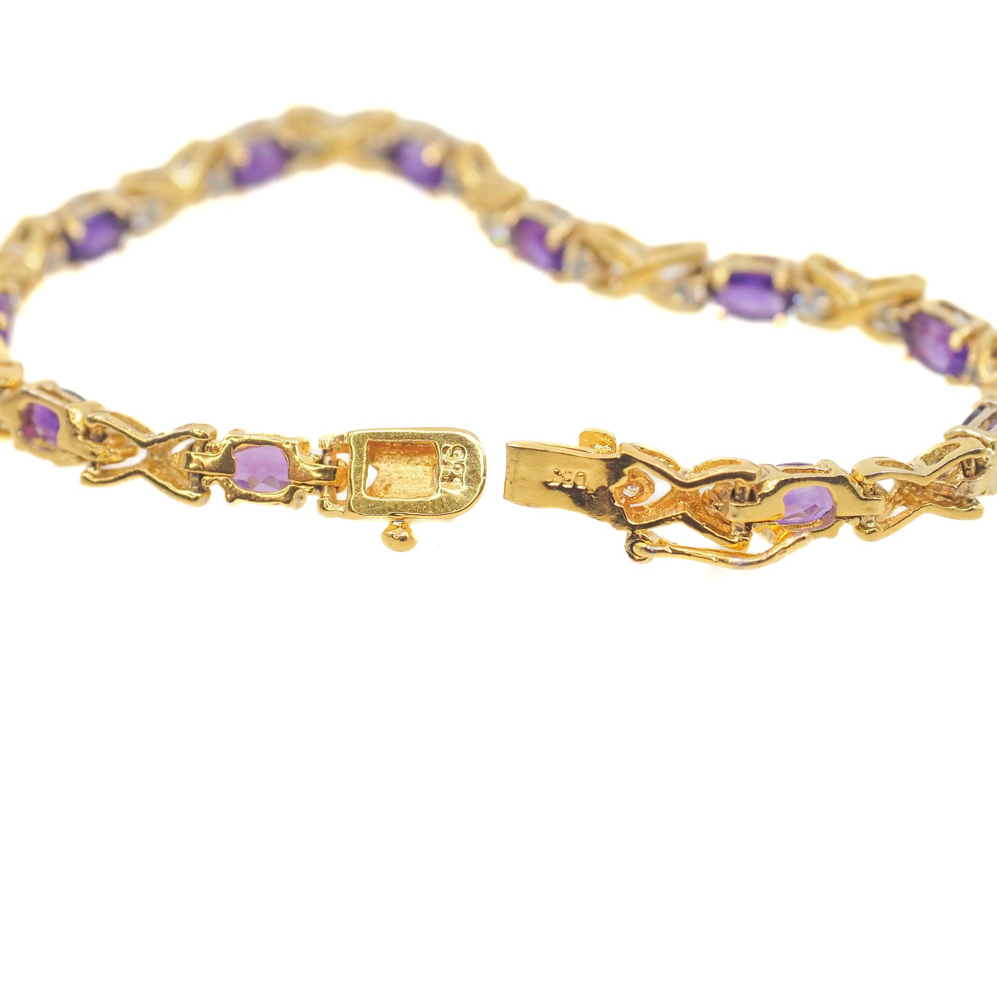 Vintage 1990s Amethyst and Lab Moissanite and Vermeil Tennis 6.75" Bracelet