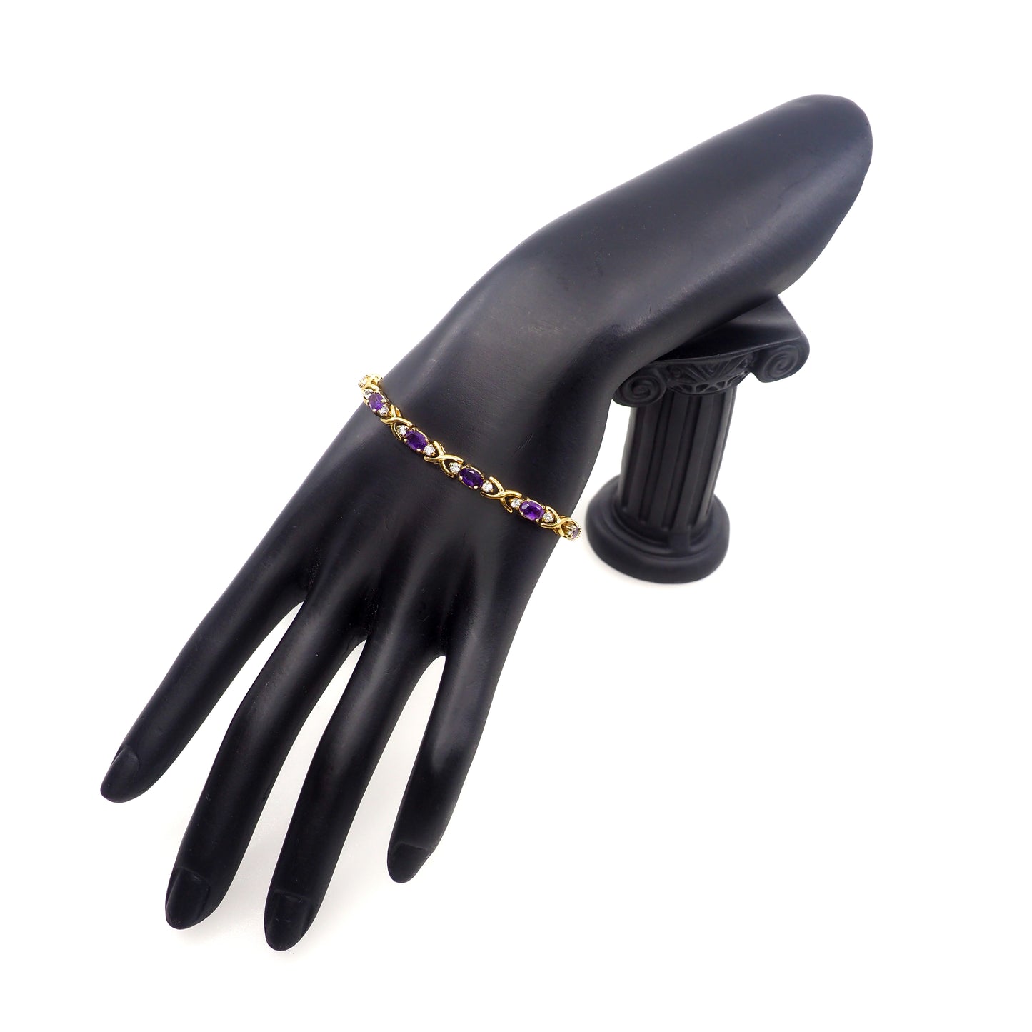 Vintage 1990s Amethyst and Lab Moissanite and Vermeil Tennis 6.75" Bracelet