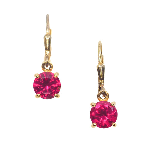 Vintage 1990s Lab-Created Ruby and Yellow Gold Vermeil Lever Back Earrings