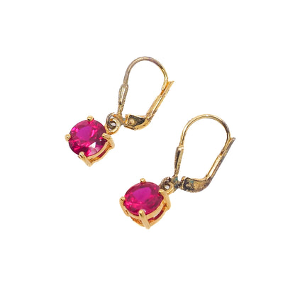 Vintage 1990s Lab-Created Ruby and Yellow Gold Vermeil Lever Back Earrings