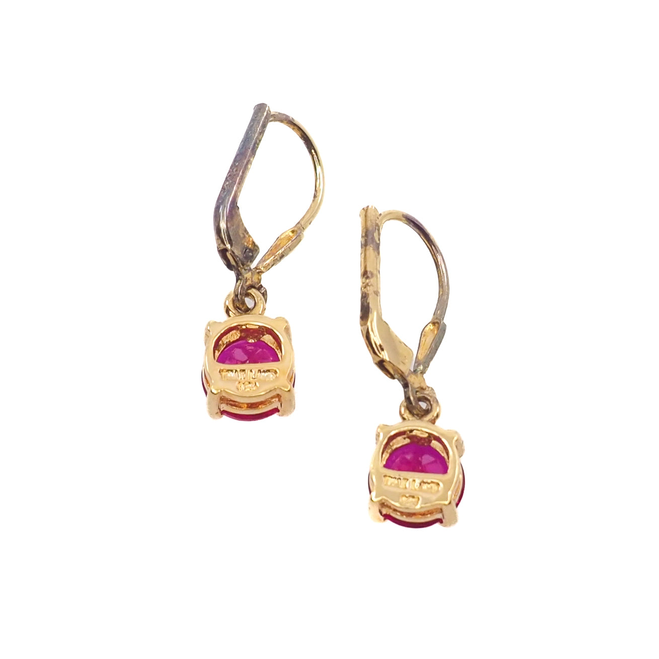 Vintage 1990s Lab-Created Ruby and Yellow Gold Vermeil Lever Back Earrings