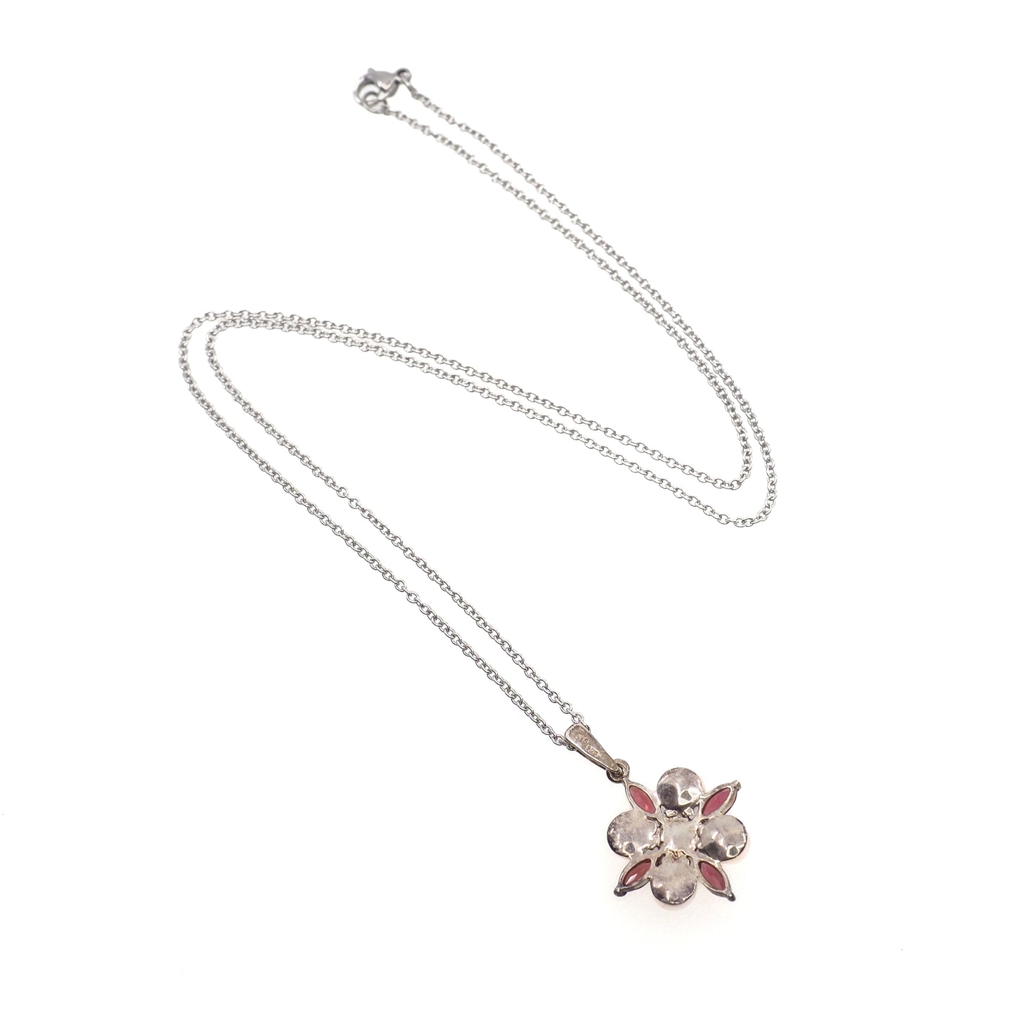 Vintage 1990s Garnet and Cultured Pearl Sterling Silver Cluster 20" Necklace