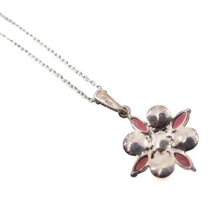 Vintage 1990s Garnet and Cultured Pearl Sterling Silver Cluster 20" Necklace