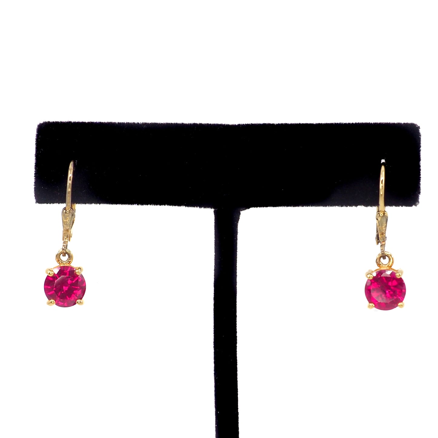 Vintage 1990s Lab-Created Ruby and Yellow Gold Vermeil Lever Back Earrings