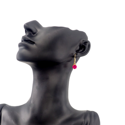 Vintage 1990s Lab-Created Ruby and Yellow Gold Vermeil Lever Back Earrings