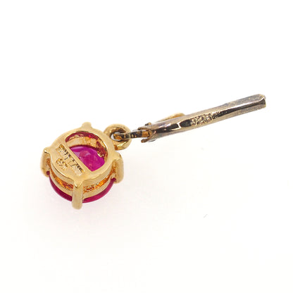 Vintage 1990s Lab-Created Ruby and Yellow Gold Vermeil Lever Back Earrings