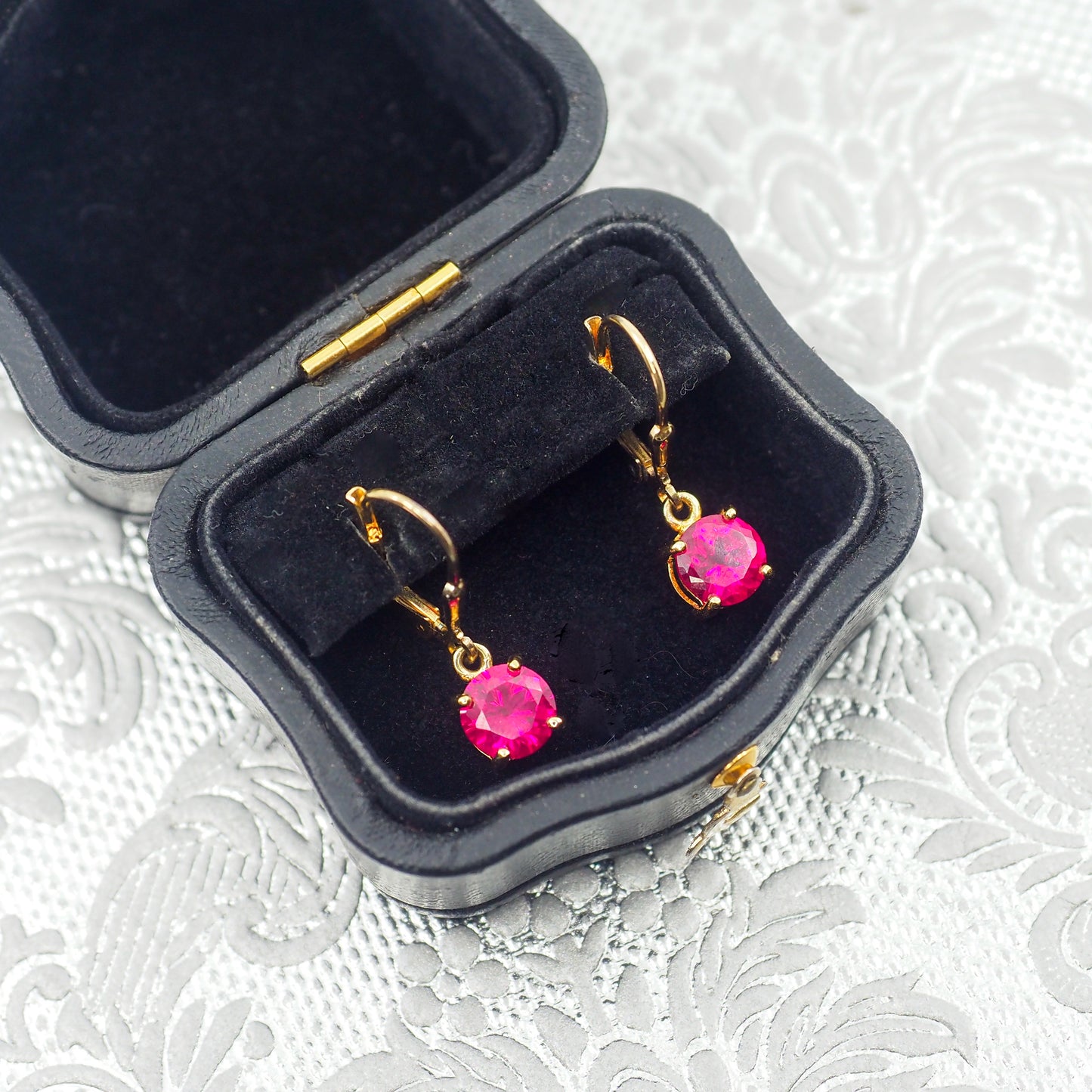 Vintage 1990s Lab-Created Ruby and Yellow Gold Vermeil Lever Back Earrings