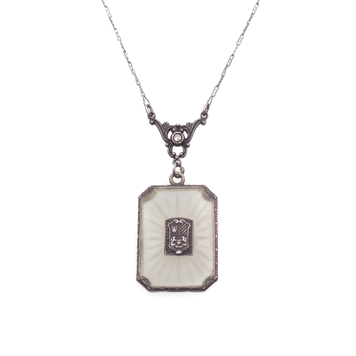 Necklace with a rectangular pendant on a white background