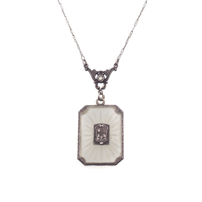 Necklace with a rectangular pendant on a white background
