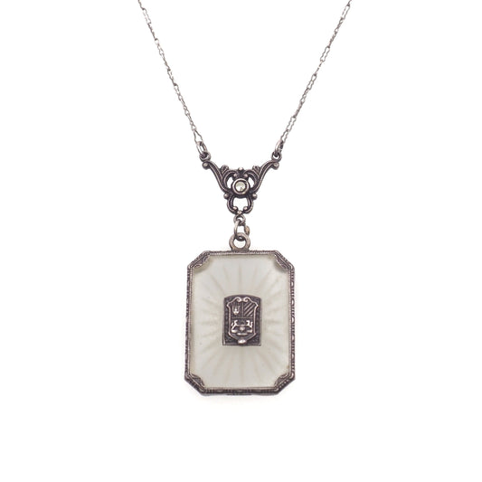 Necklace with a rectangular pendant on a white background