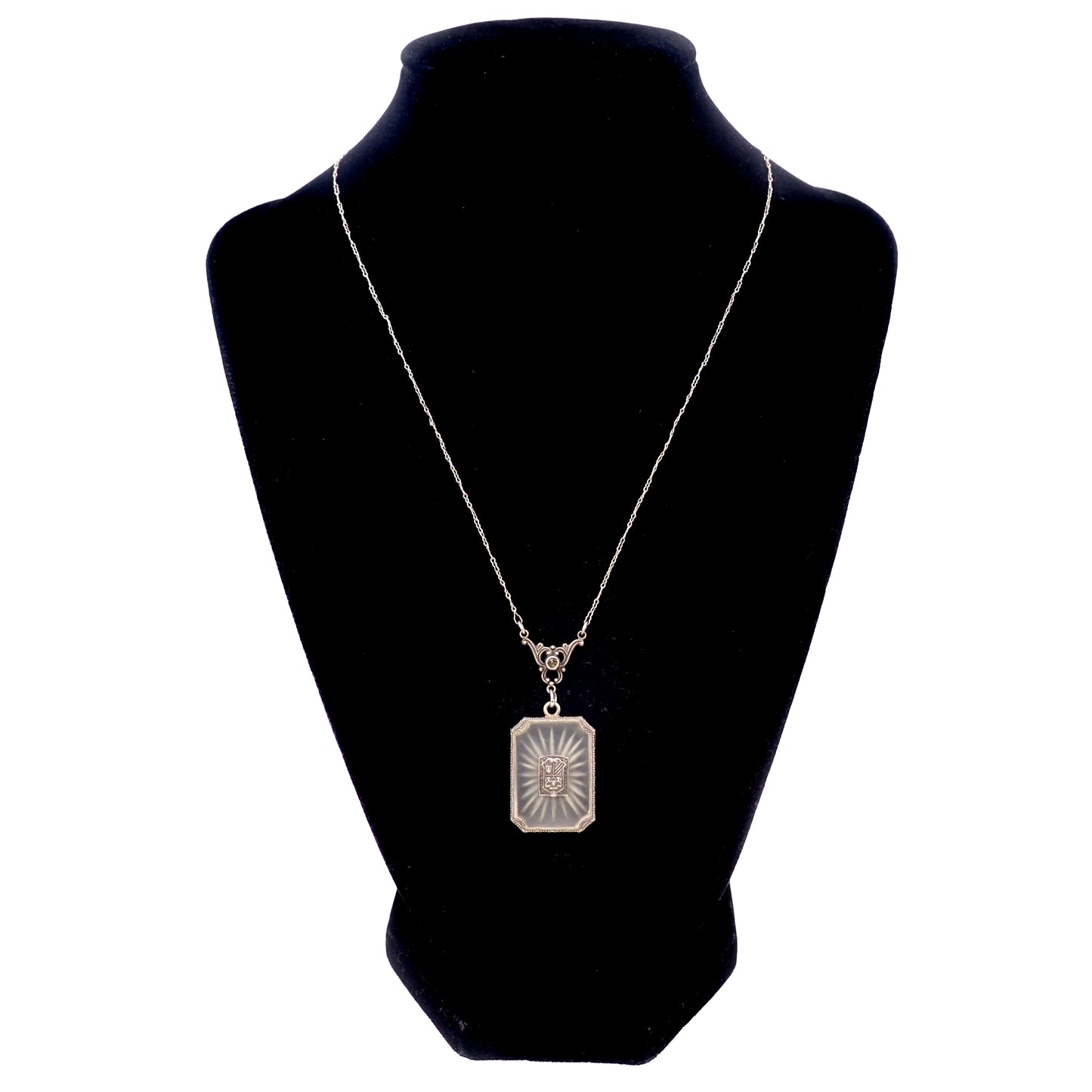 Antique 1920s Art Deco Camphor Glass, Marcasite, and Sterling Silver Choker 17" Necklace