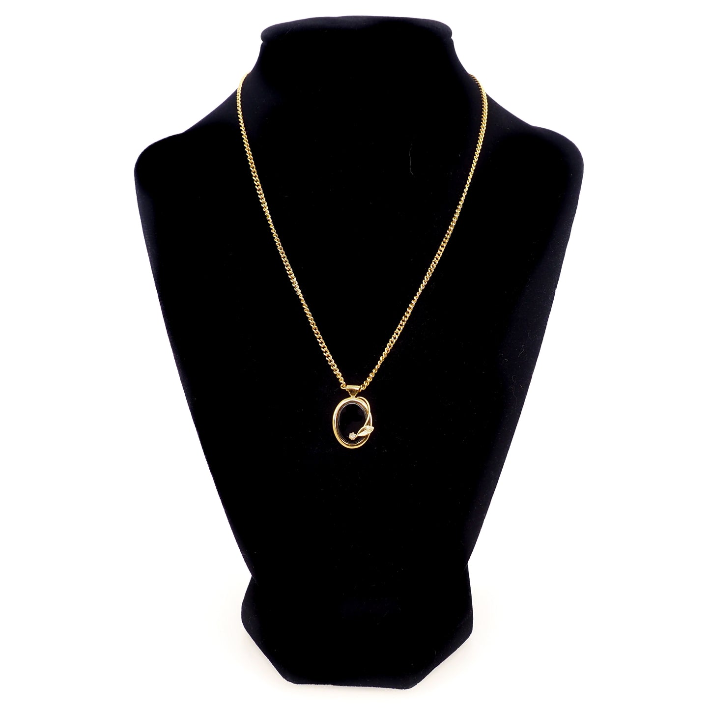 Vintage 1970s Black Onyx, Lab Moissanite Gold Filled Choker 16" Necklace