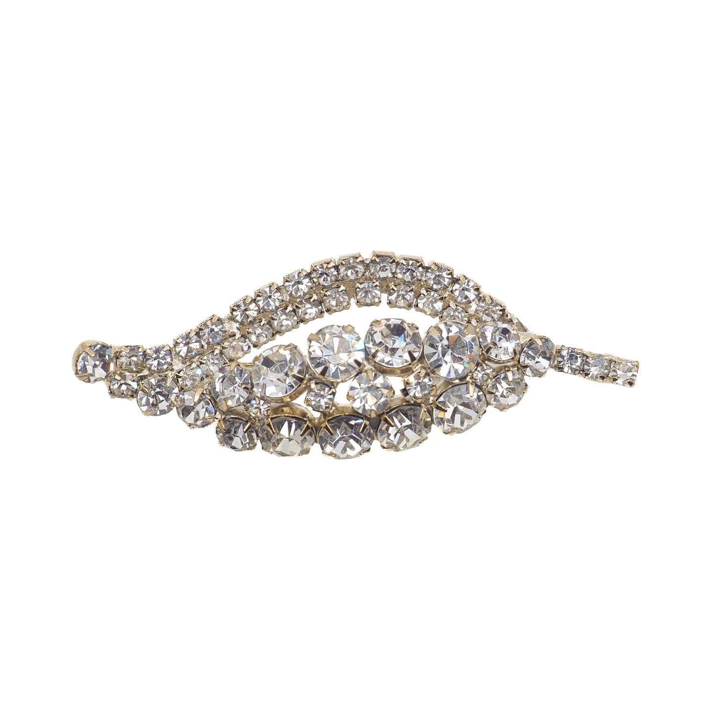 Vintage 1950s Leaf Clear Rhinestone Statement Gold Tone Large Brooch