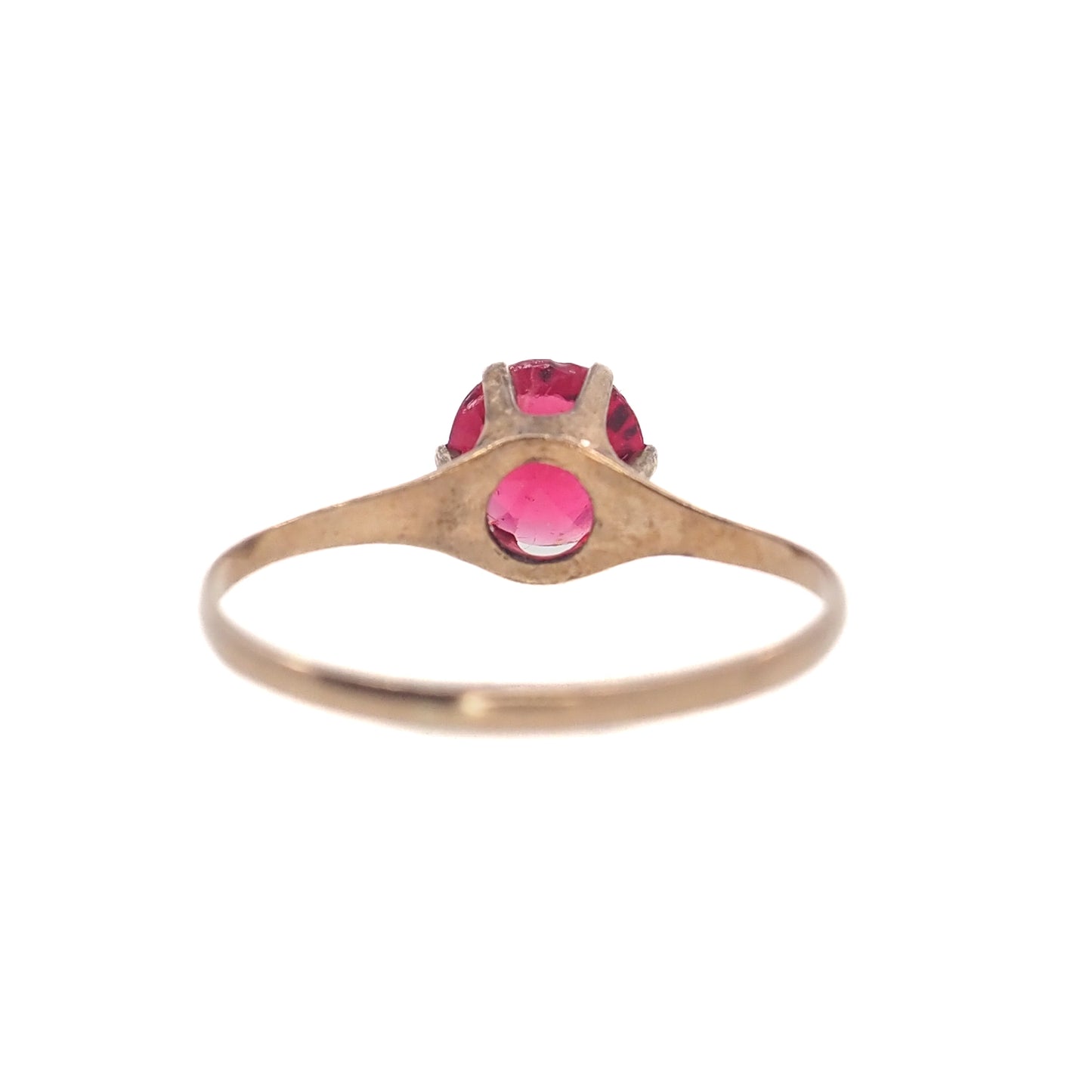 Antique 1900s Edwardian 10K Yellow Gold and Red Glass Solitaire Ring Size 8.25