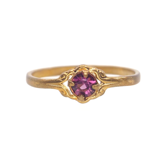 Vintage 1930s Victorian Revival Purple Glass and Gold Filled Ring Size 6