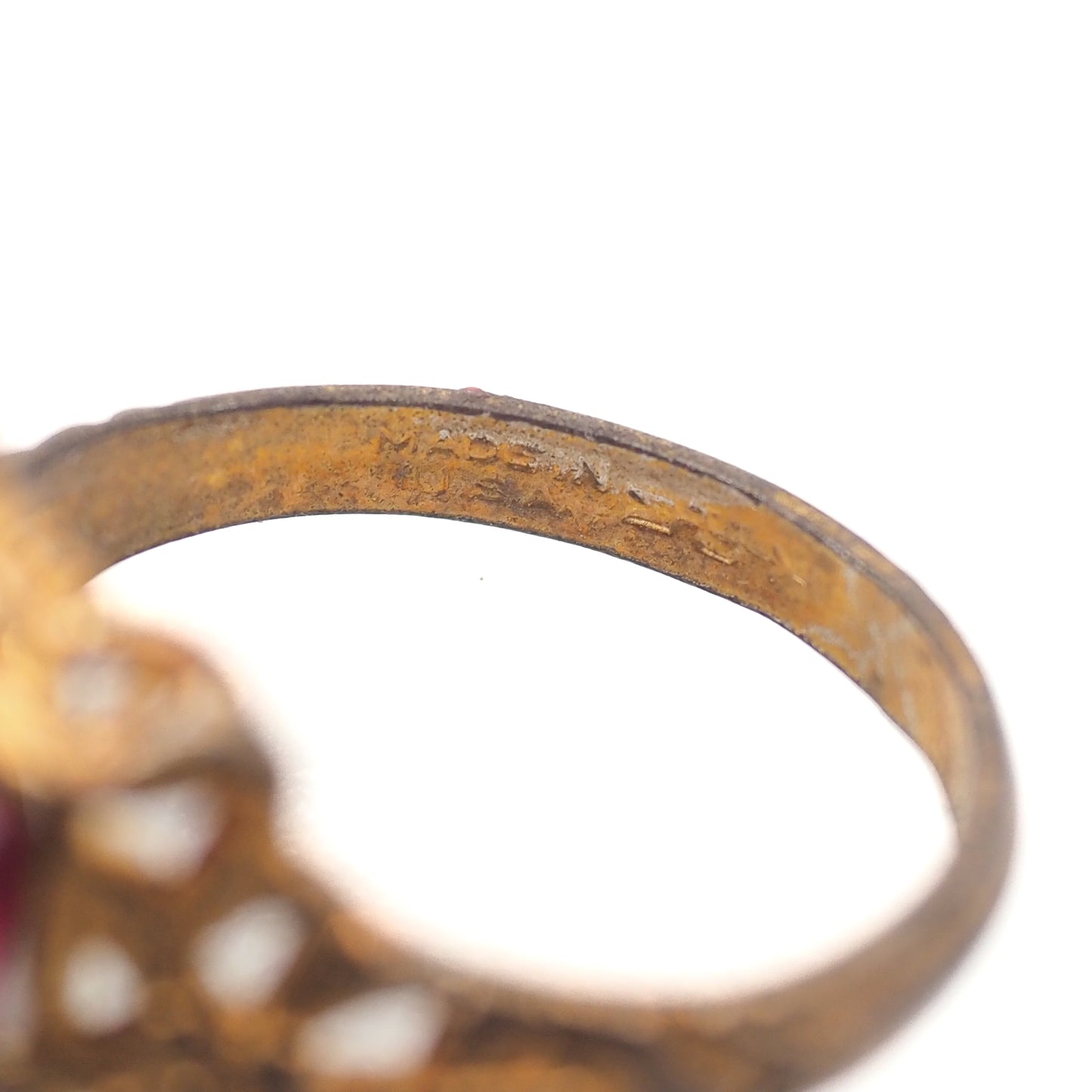 Vintage 1930s UNCAS Art Deco Red Glass and Gold Filled Ring Size 6