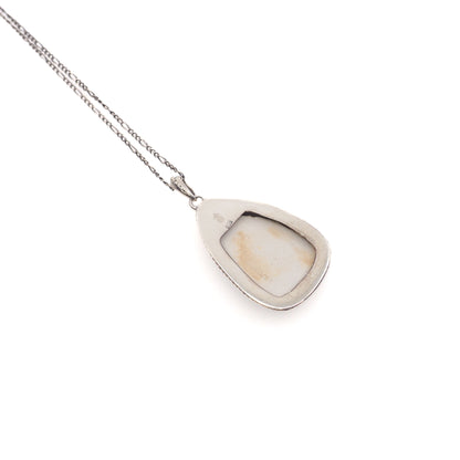 Vintage 1990s Broken Blue Willow China and Sterling Silver Pagoda Pendant 24" Necklace