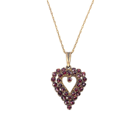 Vintage 1960s GRANAT TURNOV Bohemian Garnet and Vermeil Heart Pendant 18" Necklace