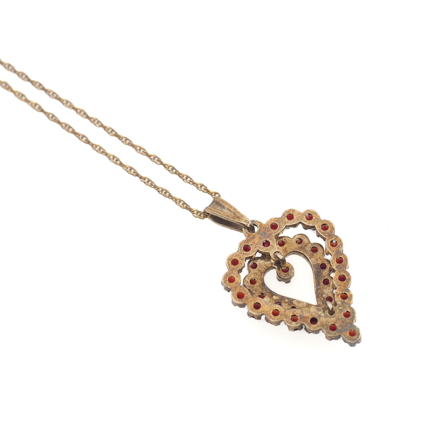 Vintage 1960s GRANAT TURNOV Bohemian Garnet and Vermeil Heart Pendant 18" Necklace
