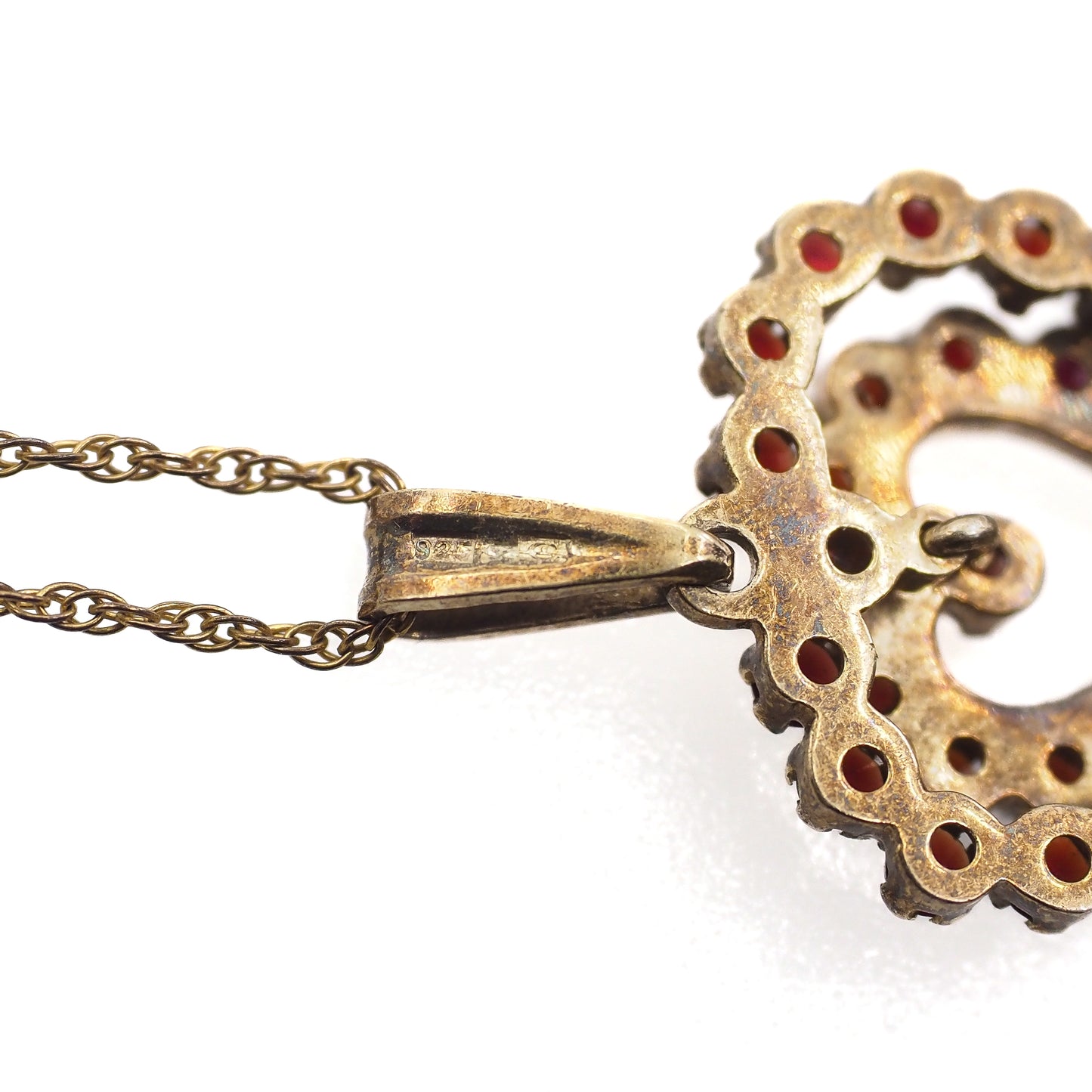 Vintage 1960s GRANAT TURNOV Bohemian Garnet and Vermeil Heart Pendant 18" Necklace