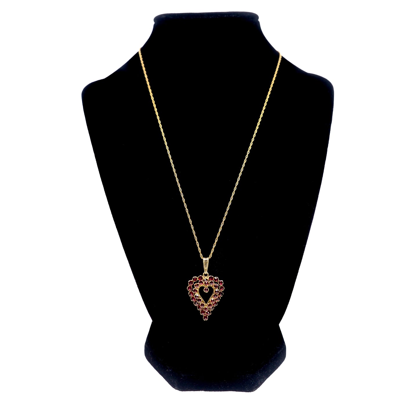 Vintage 1960s GRANAT TURNOV Bohemian Garnet and Vermeil Heart Pendant 18" Necklace