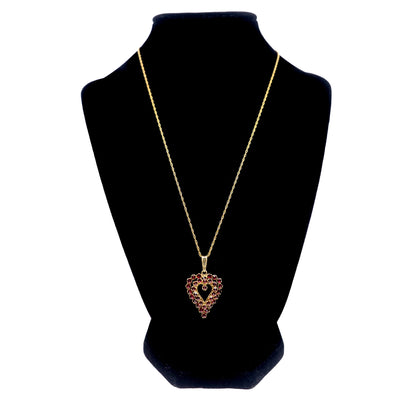 Vintage 1960s GRANAT TURNOV Bohemian Garnet and Vermeil Heart Pendant 18" Necklace