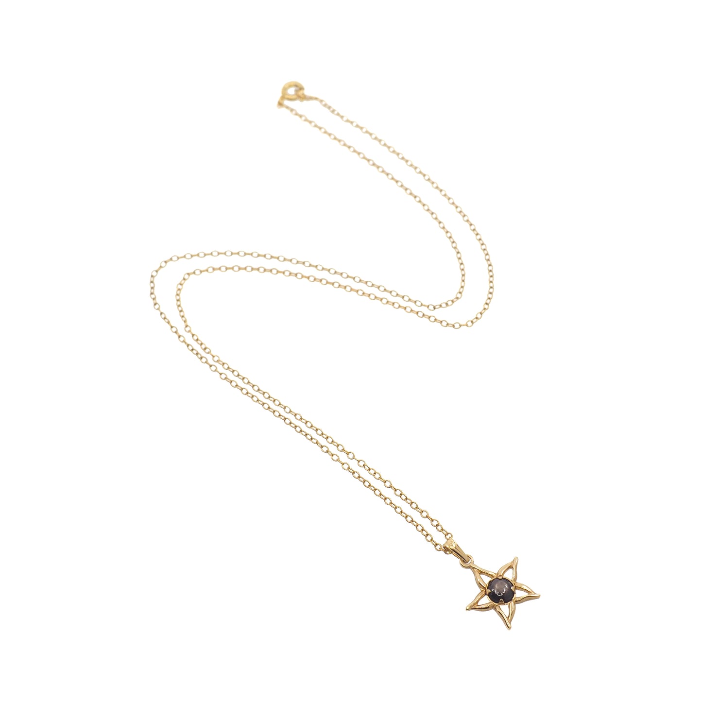 Vintage 1970s 0.26 Carat Black Star Sapphire Gold Filled Star Pendant 18" Necklace