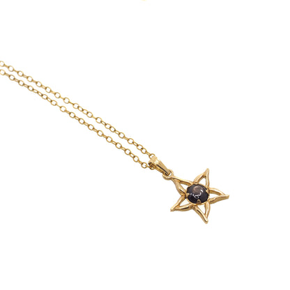 Vintage 1970s 0.26 Carat Black Star Sapphire Gold Filled Star Pendant 18" Necklace