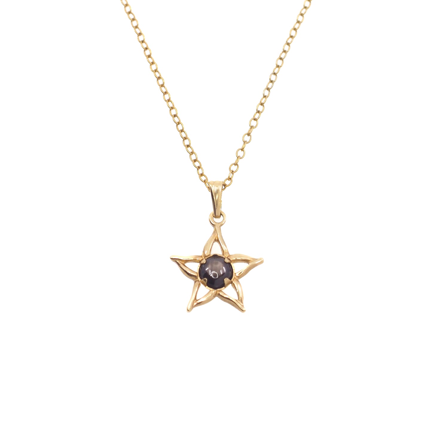 Vintage 1970s 0.26 Carat Black Star Sapphire Gold Filled Star Pendant 18" Necklace