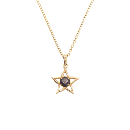 Vintage 1970s 0.26 Carat Black Star Sapphire Gold Filled Star Pendant 18" Necklace