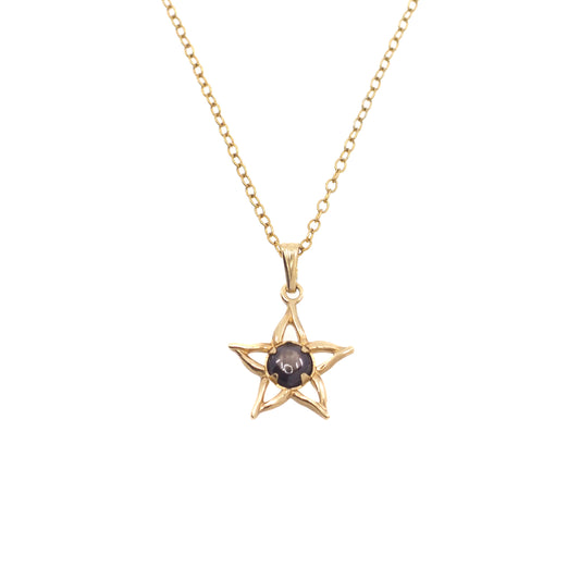 Vintage 1970s 0.26 Carat Black Star Sapphire Gold Filled Star Pendant 18" Necklace