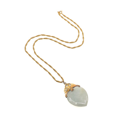Vintage 1960s Heart Green Jadeite Jade and Gold Filled 18" Necklace