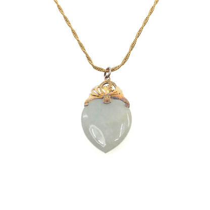 Vintage 1960s Heart Green Jadeite Jade and Gold Filled 18" Necklace