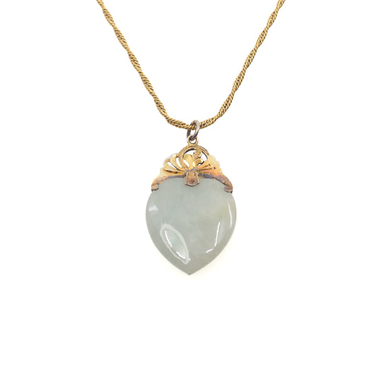 Vintage 1960s Heart Green Jadeite Jade and Gold Filled 18" Necklace